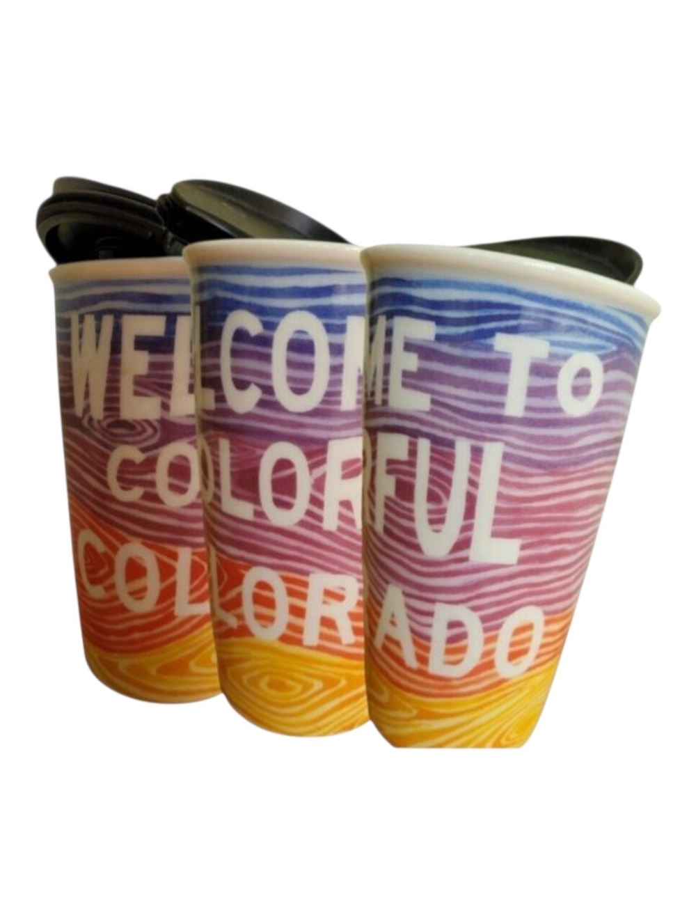 Starbucks Colorful Colorado Rainbow Travel Mug 12oz Ceramic USA Souvenir Cup